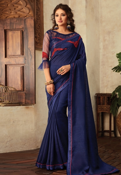 Blue georgette festival wear saree  V3915